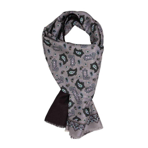 Açık ve Koyu Gri Paisley Kaşmir ve İpek Eşarp