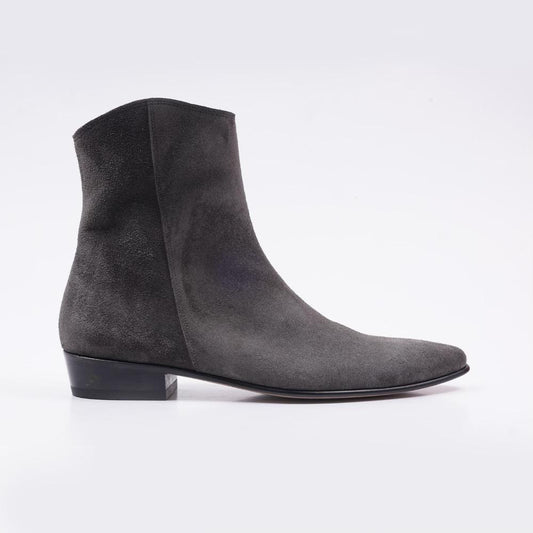 Neil Stacked Heel Bot - Süet Gri - Bonherre