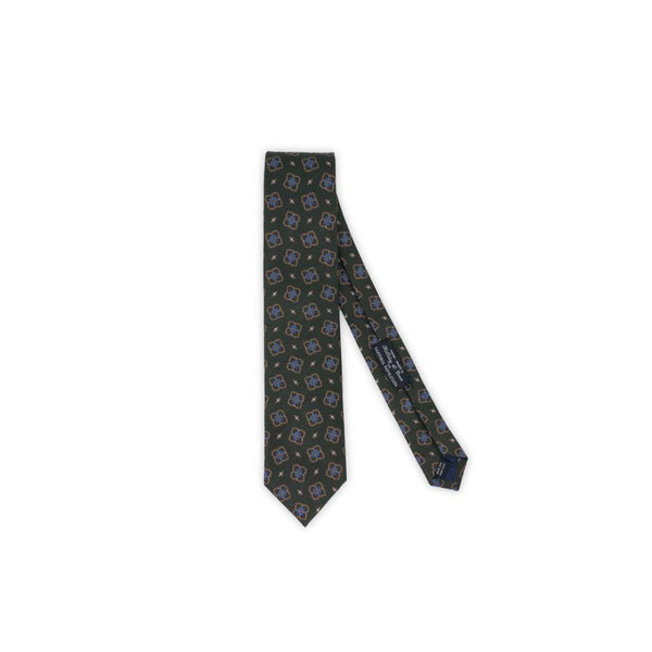 Çiçek Motifli İpek Kravat - Yeşil