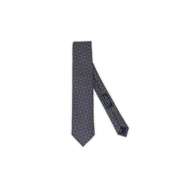 Çiçek Motifli İpek Kravat - Gri