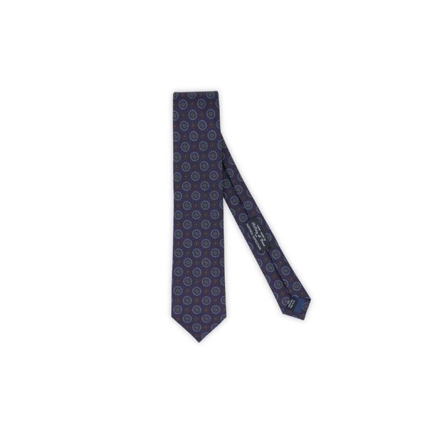 Çiçek Motifli İpek Kravat - Mavi