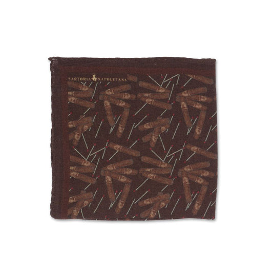 Yumuşak Yün Baskılı Cep Mendili - Kahverengi