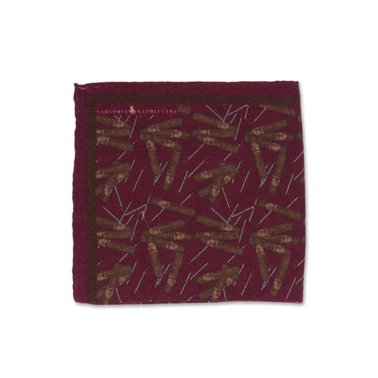 Yumuşak Yün Baskılı Cep Mendili - Bordo
