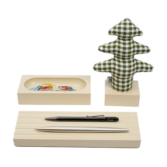 Kayigo Woody Krem Üçlü Ofis Seti - Pötikareli Çam - Bonherre