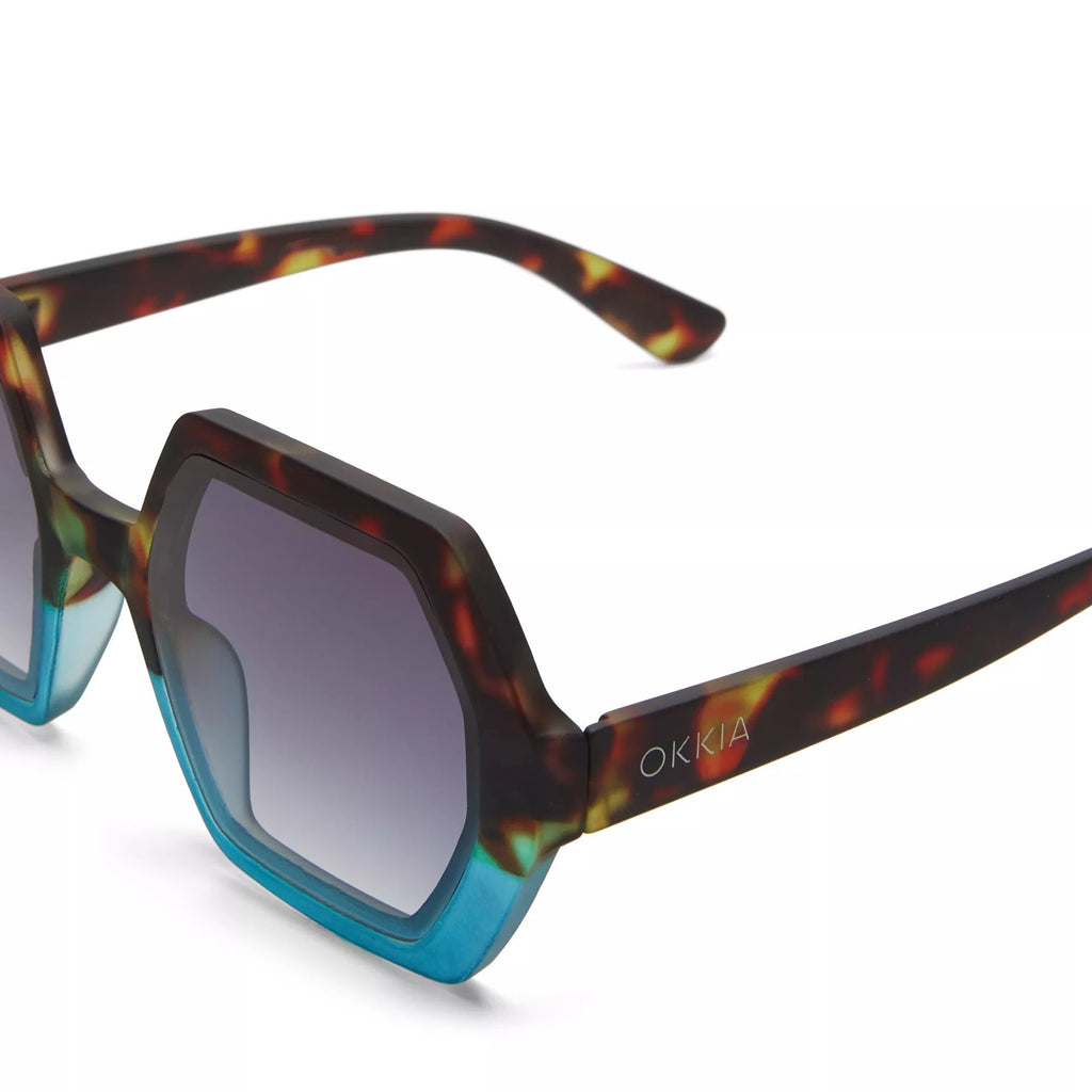 Okkia Emma Big Hexagonal Unisex Güneş Gözlüğü Havana Mavisi