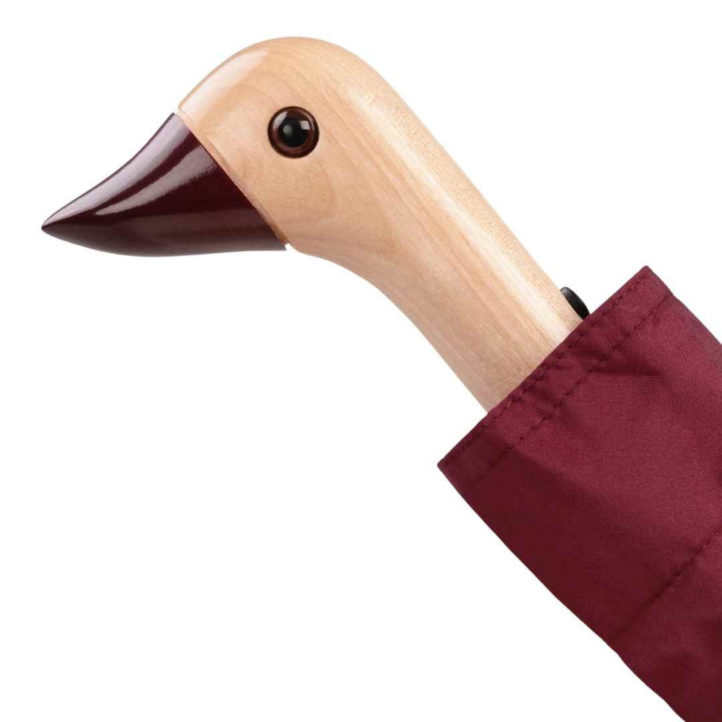 Bonherre mağazasından Original Duckhead Bordo, el yapımı huş ağacı saplı lüks kompakt şemsiye.