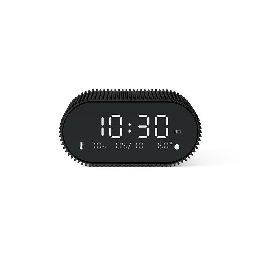 Bonherre mağazasından Lexon Ray Clock, eğerek alarm kurma özellikli, termometreli ve nem ölçerli lüks şarj edilebilir dijital alarm saat.
