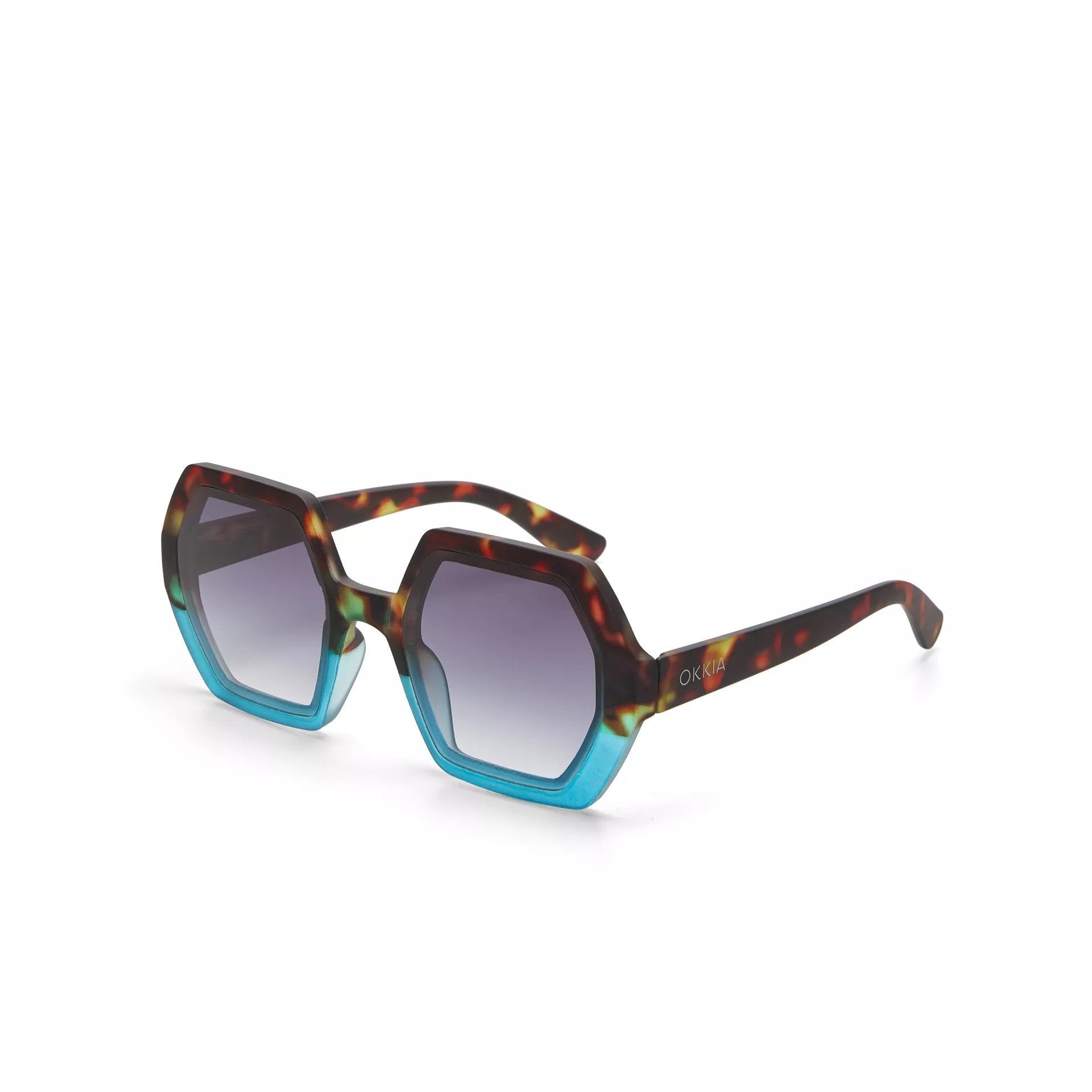 Okkia Emma Big Hexagonal Unisex Güneş Gözlüğü Havana Mavisi