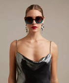 Okkia Emma Big Hexagonal Unisex Güneş Gözlüğü Havana Mavisi