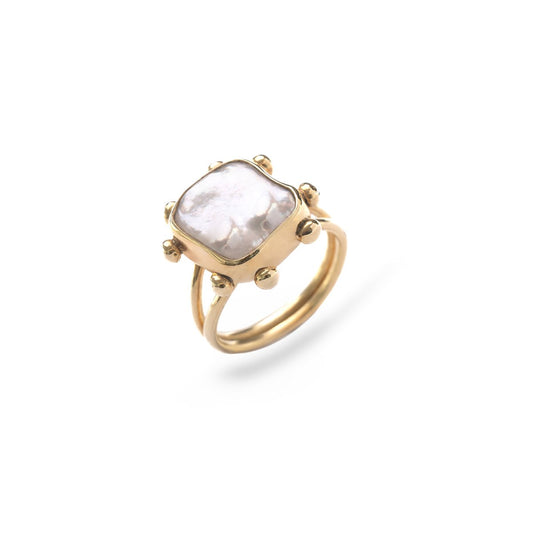 Miela Kare Gold İnci yüzük