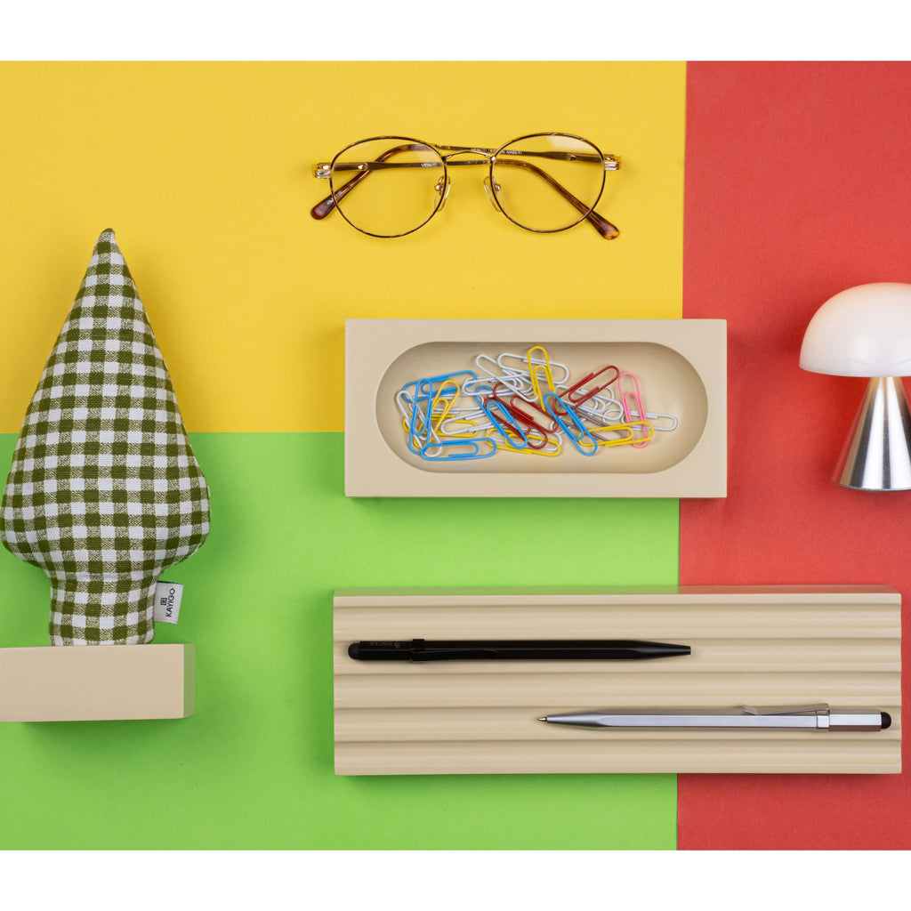 Kayigo Woody Krem Üçlü Ofis  Seti - Pötikareli Selvi