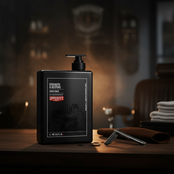 Bonherre mağazasından Uppercut Deluxe Strength and Restore, Biotin ve Kafein içeren 1L lüks saç kremi.