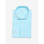 Turkuaz Çizgili Seersucker El Yapımı Gömlek