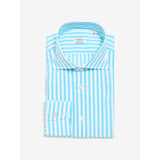 Turkuaz Çizgili Seersucker El Yapımı Gömlek