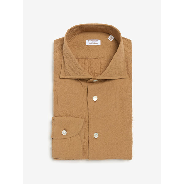 Açık Kahverengi Seersucker El Yapımı Pamuklu Gömlek