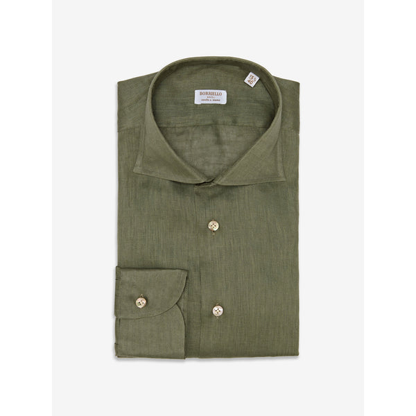 Haki Yeşil El Yapımı Keten Gömlek