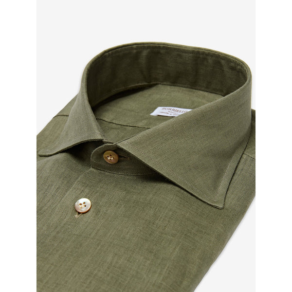 Haki Yeşil El Yapımı Keten Gömlek