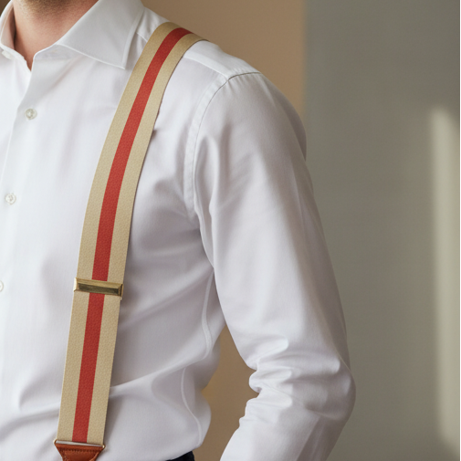 Krem ve Turuncu Şeritli Pantolon Askısı