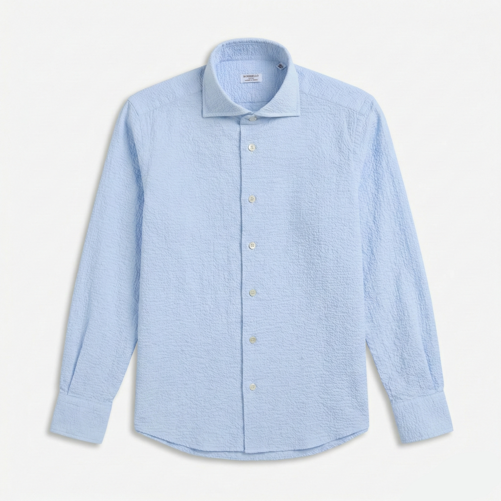 Açık Mavi Gömlek - Gofre Dokuma