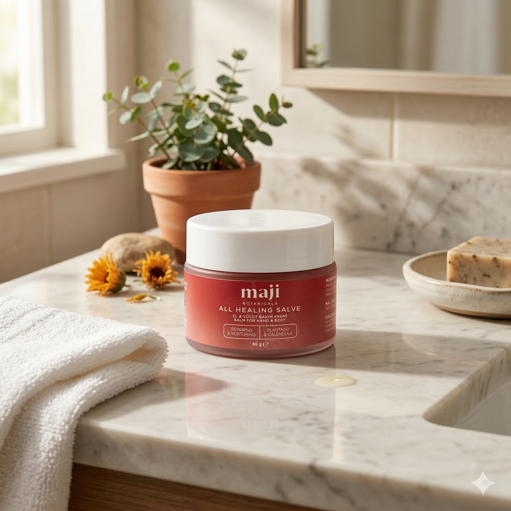 Bonherre mağazasından Maji Botanicals All Healing Salve, kantaron ve aynısefa yağlı yerli üretim onarıcı vücut kremi.