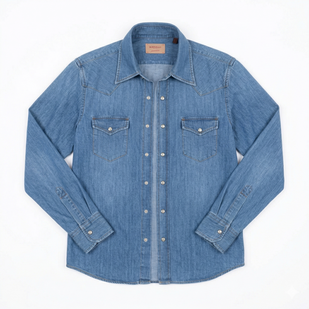 Orta Mavi Selvedge Denim Western El Yapımı Gömlek