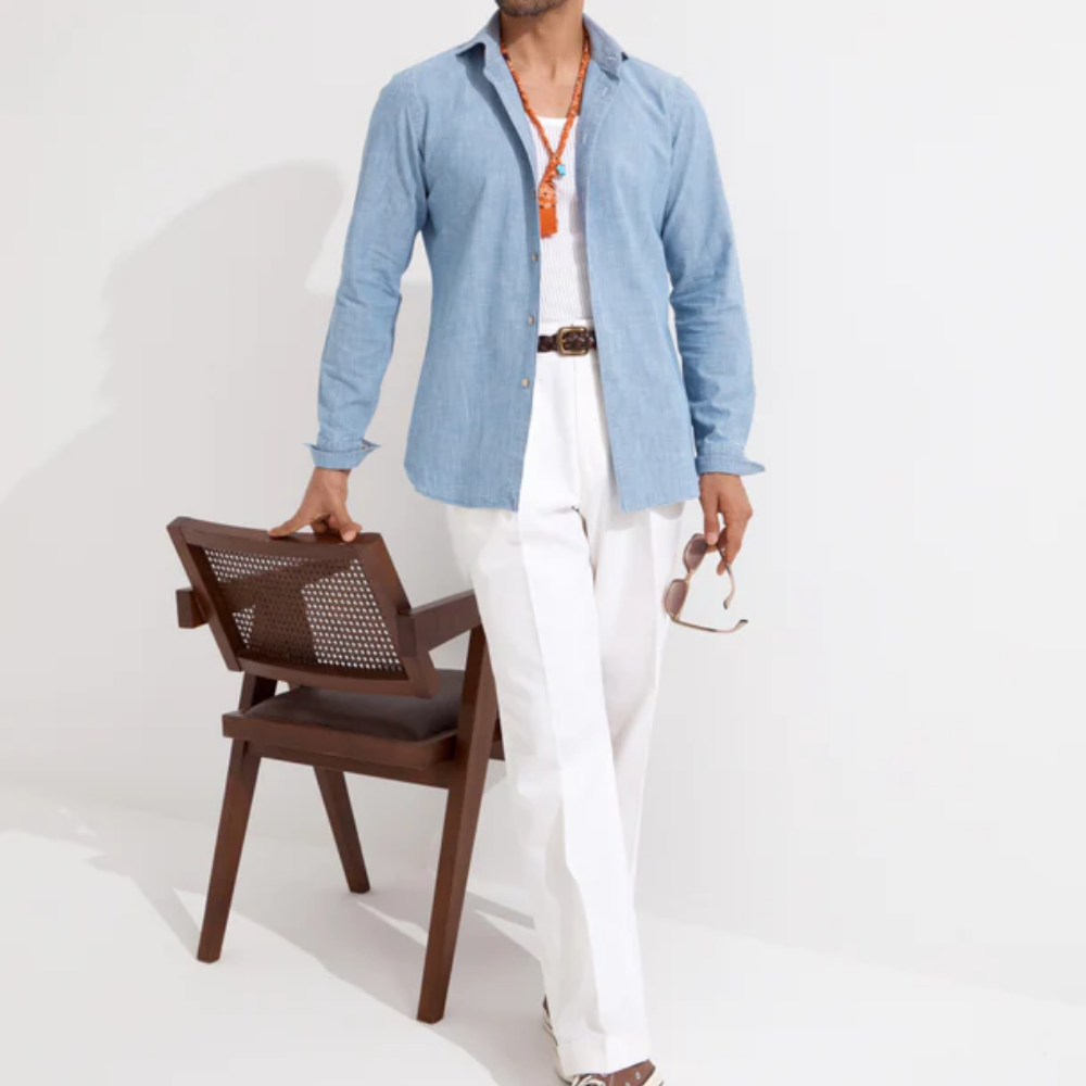 Chambray Denim Gömlek - Açık Mavi