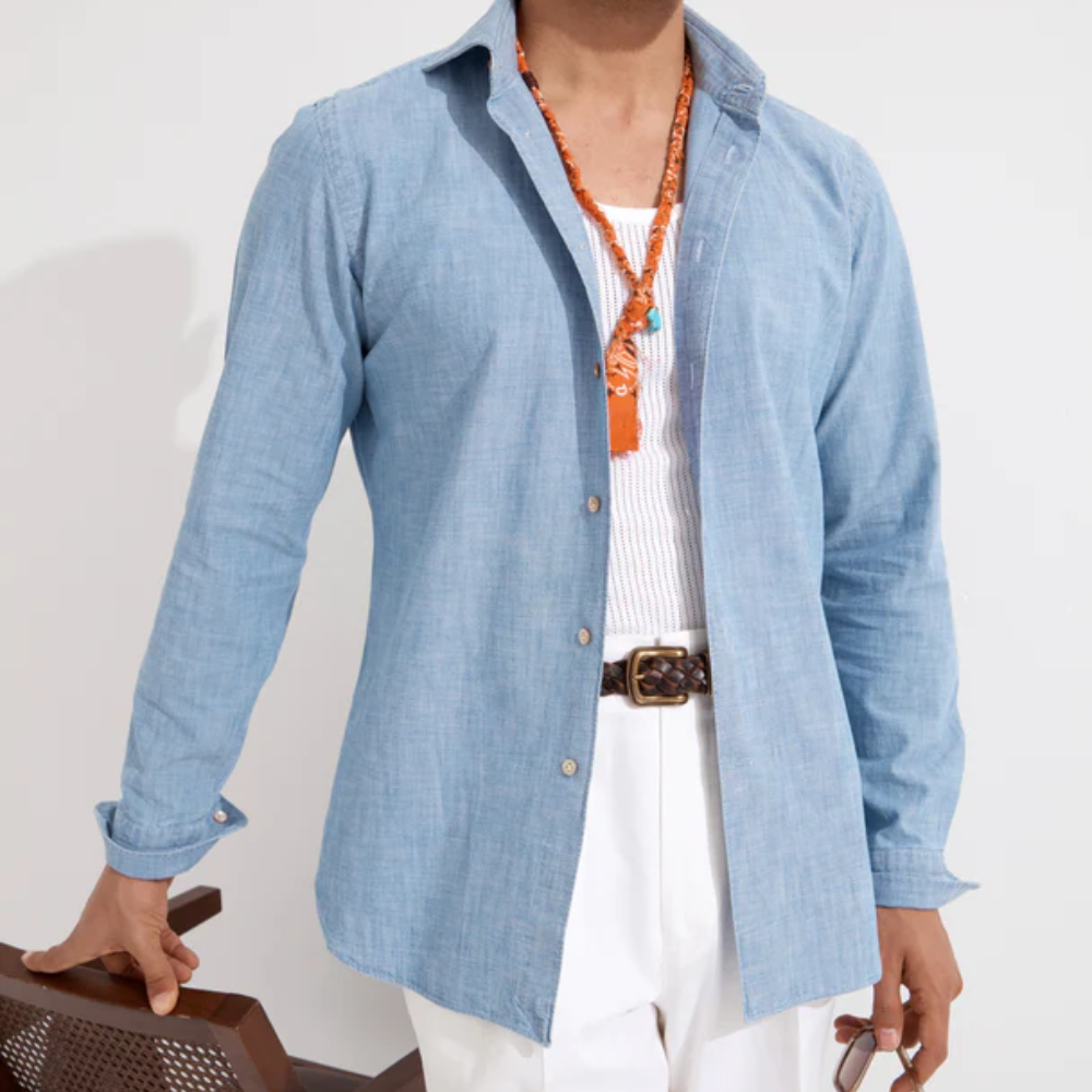 Chambray Denim Gömlek - Açık Mavi