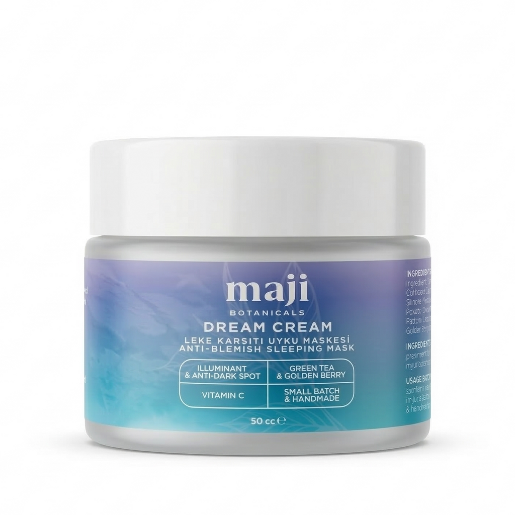Bonherre mağazasından Maji Botanicals Dream Cream, prebiyotik içerikli leke karşıtı uyku maskesi, yerli üretim durulanmayan gece maskesi.