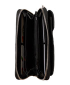 El yapımı siyah deri pasaport ve telefon çantası – floater dana derisi, çok gözlü tasarım