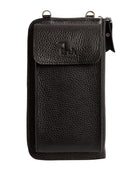 El yapımı siyah deri pasaport ve telefon çantası – floater dana derisi, çok gözlü tasarım