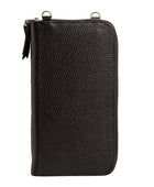 El yapımı siyah deri pasaport ve telefon çantası – floater dana derisi, çok gözlü tasarım