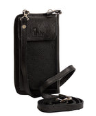 El yapımı siyah deri pasaport ve telefon çantası – floater dana derisi, çok gözlü tasarım