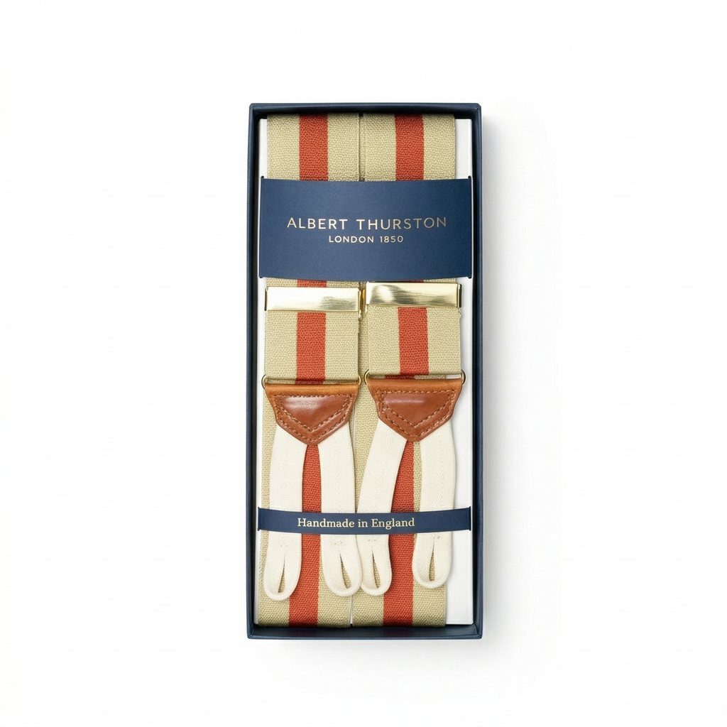 Krem ve Turuncu Şeritli Pantolon Askısı