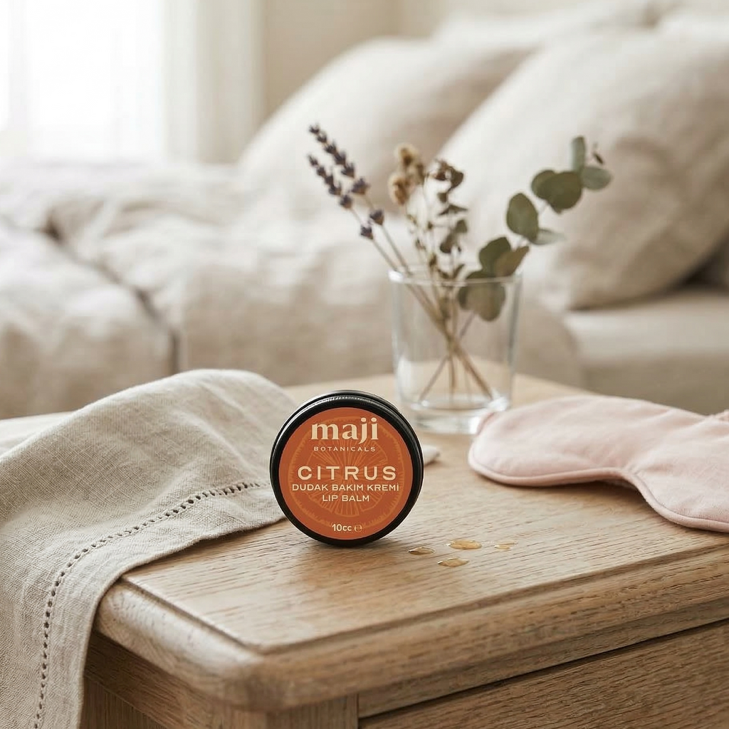 Bonherre mağazasından Maji Botanicals Citrus Lip Balm, doğal bitkisel pigmentli ve portakal kokulu yerli üretim dudak nemlendirici.