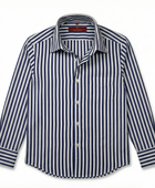 Riviera Di Perla Çizgili Beyaz Gömlek - Lacivert