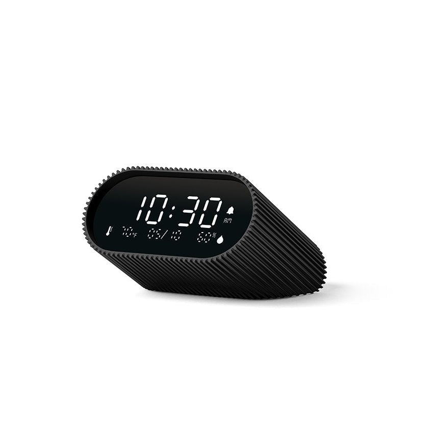 Bonherre mağazasından Lexon Ray Clock, eğerek alarm kurma özellikli, termometreli ve nem ölçerli lüks şarj edilebilir dijital alarm saat.