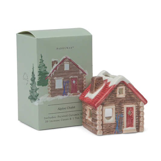 Bonherre mağazasından Alp Dağ Evi stili tütsülük ve tealight mumluk, bir adet tealight mum ve 20 adet tütsü konisi dahil.