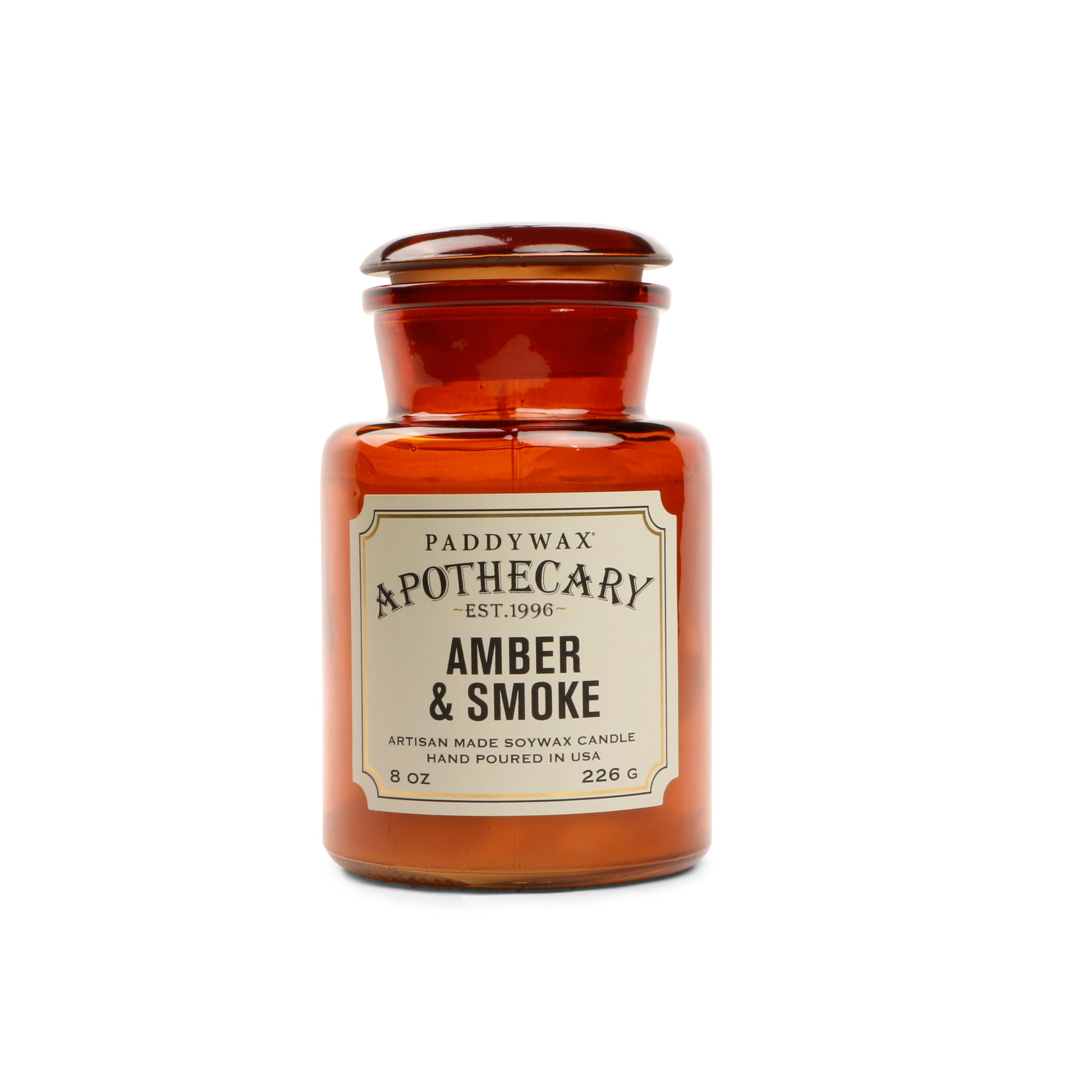 Bonherre mağazasından Apothecary serisi amber ve duman kokulu 226 gr cam mum.
