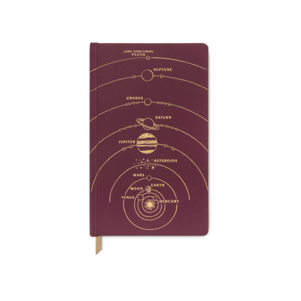 Bonherre mağazasından Designworks Ink marka, güneş sistemi desenli bordo sert kapak defter.