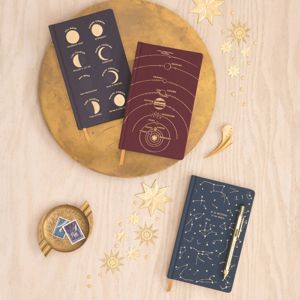 Bonherre mağazasından Designworks Ink marka, gökyüzü desenli lacivert sert kapak defter.