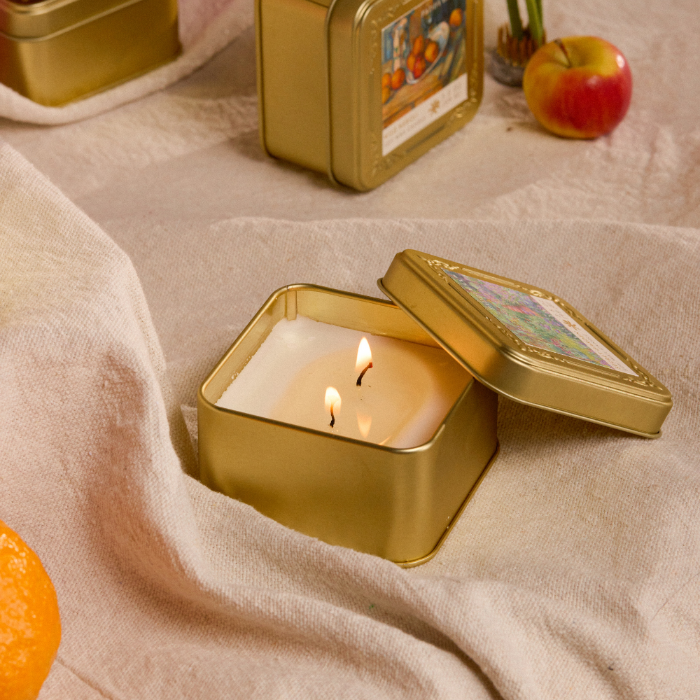 Bonherre mağazasından Empresyonistler serisi Cezanne Natürmort temalı 99 gr metal teneke mum.