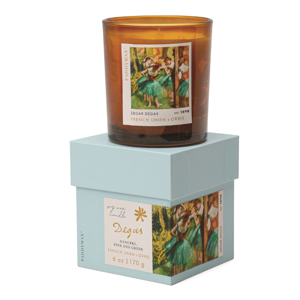 Bonherre mağazasından Empresyonistler serisi Degas Dansçılar (Pembe & Yeşil) temalı 170 gr cam mum.