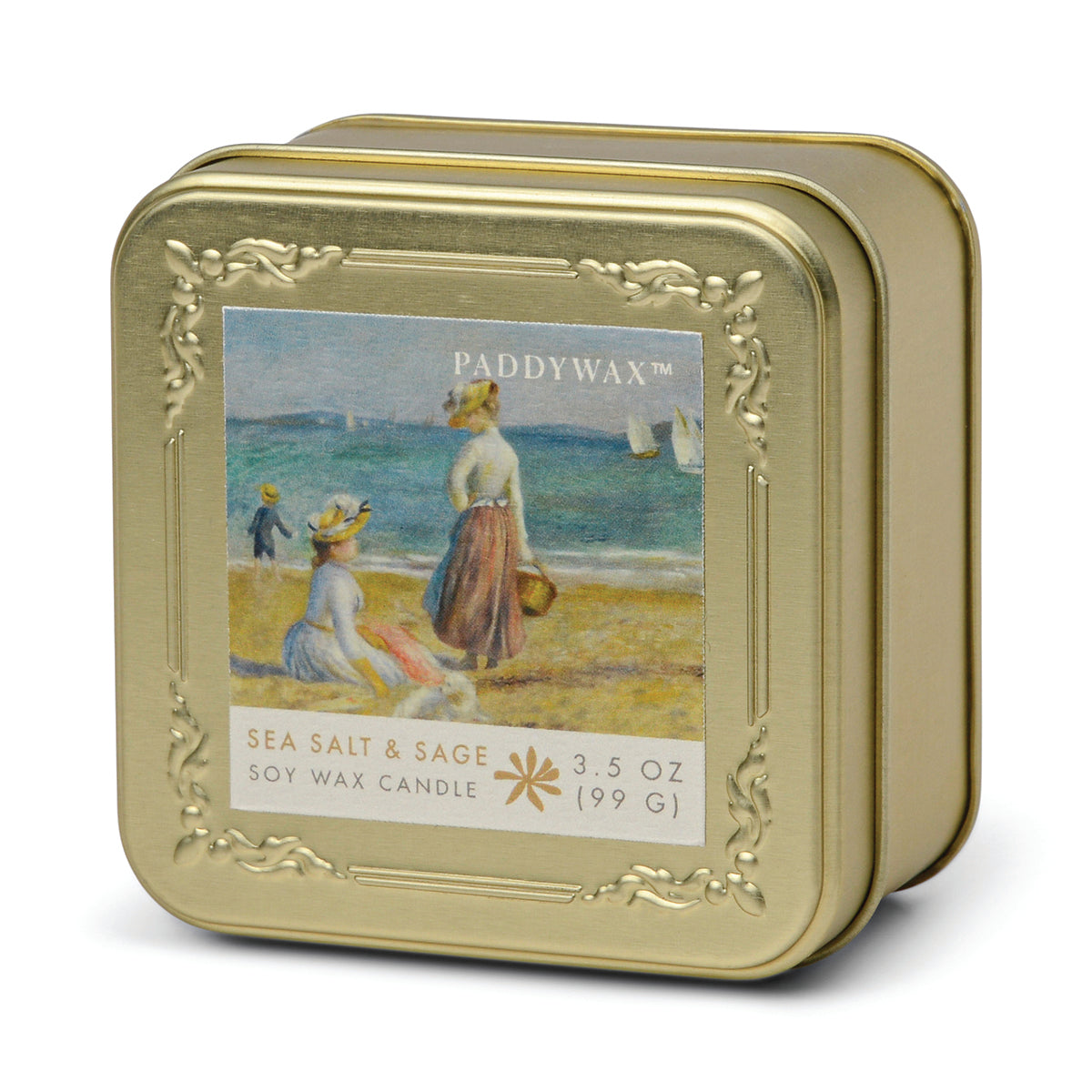 Bonherre mağazasından Empresyonistler serisi Renoir Sahildeki Figürler temalı 99 gr metal teneke mum.