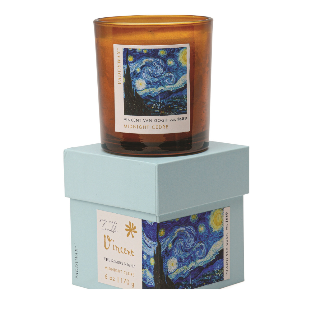 Bonherre mağazasından Empresyonistler serisi Van Gogh Yıldızlı Gece temalı 170 gr cam mum.