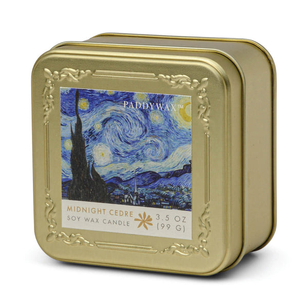 Bonherre mağazasından Empresyonistler serisi Van Gogh Yıldızlı Gece temalı 99 gr metal teneke mum.