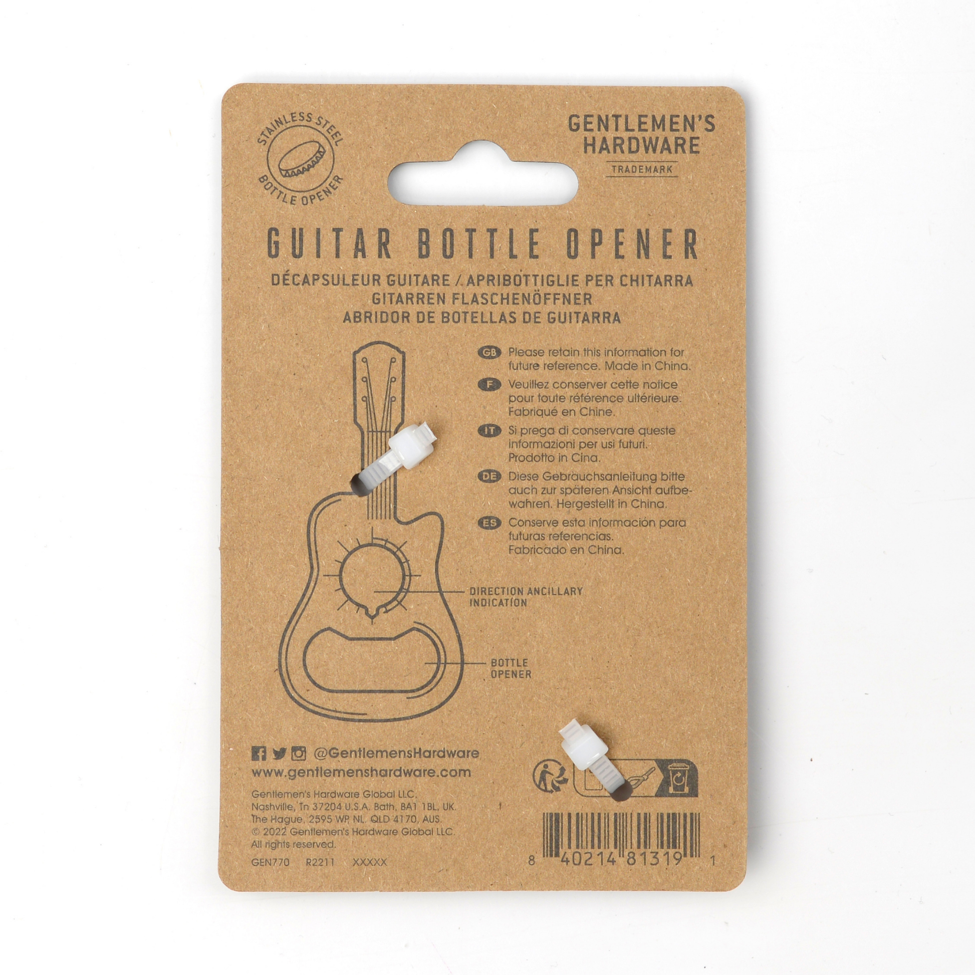 Bonherre mağazasından Gentlemen's Hardware marka, gitar şeklinde şişe açacağı.