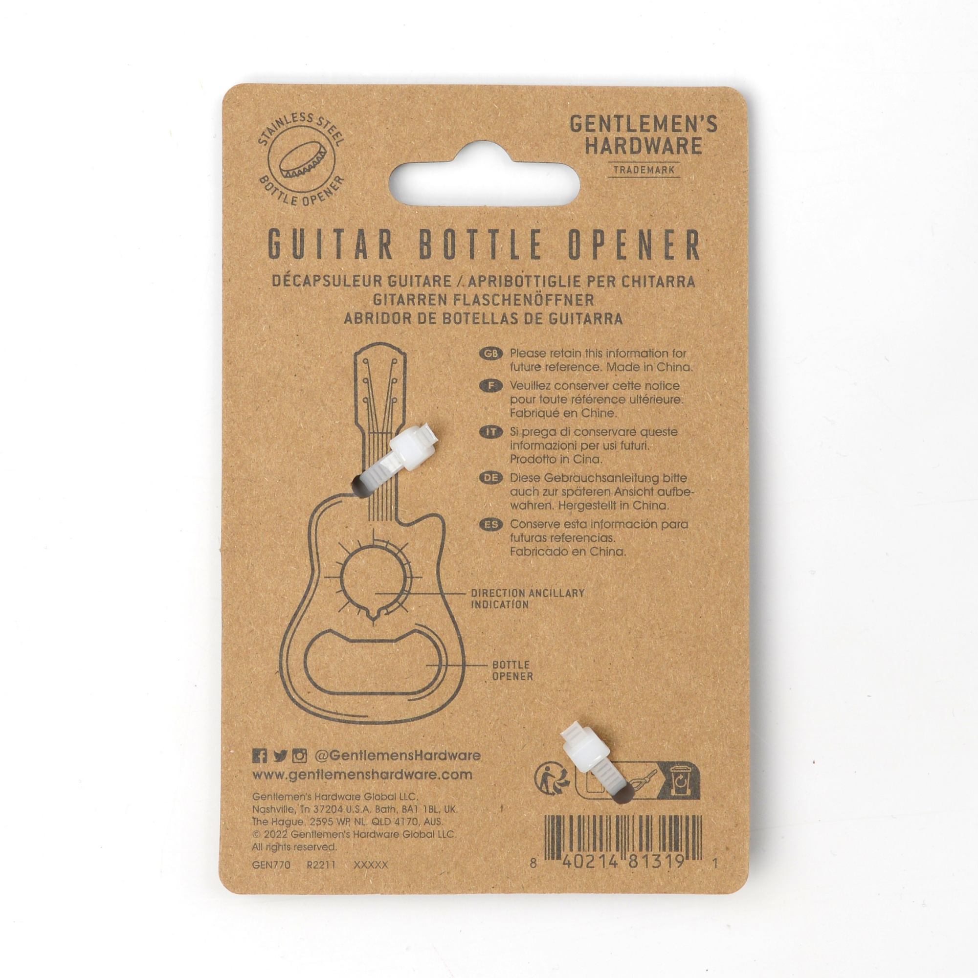 Bonherre mağazasından Gentlemen's Hardware marka, gitar şeklinde şişe açacağı.