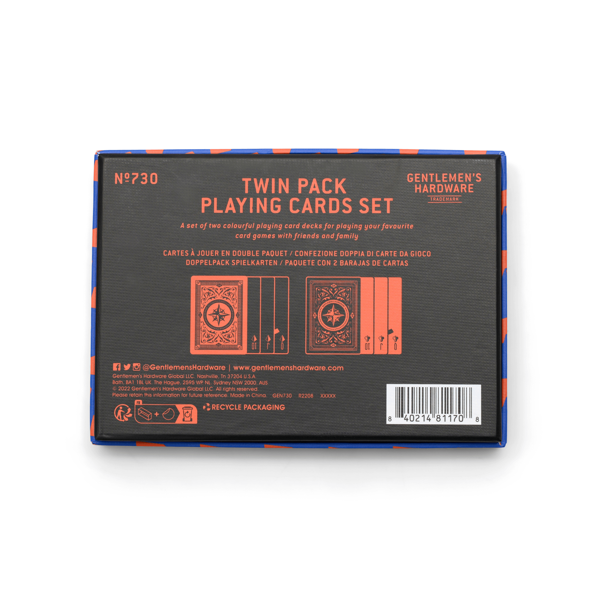 Bonherre mağazasından Gentlemen's Hardware marka, ikili paket oyun kartı.