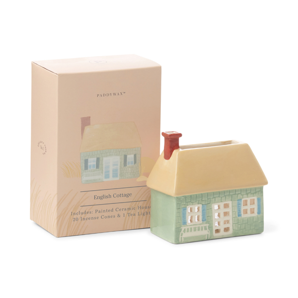 Bonherre mağazasından İngiliz Kır Evi stili tütsülük ve tealight mumluk, bir adet tealight mum ve 20 adet tütsü konisi dahil.
