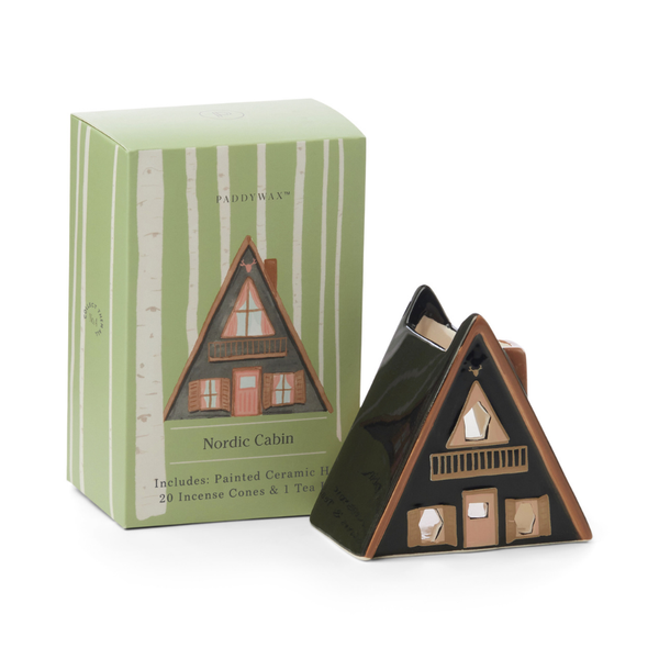 Bonherre mağazasından Nordic Cabin tarzı tütsülük ve tealight mumluk, bir adet tealight mum ve 20 adet tütsü konisi dahil.